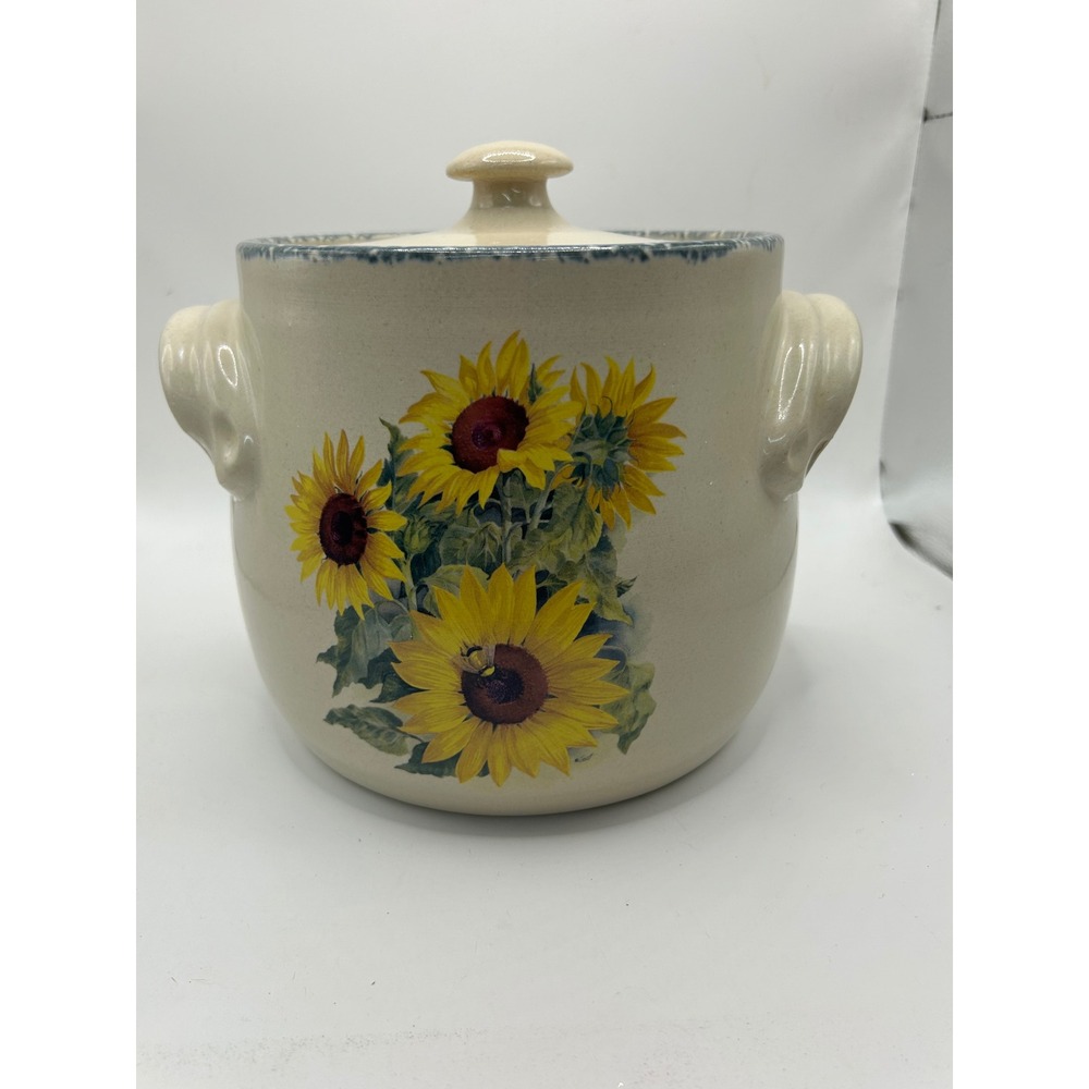 Home & Garden Party Sunflower Stoneware Bean Pot Cookie Jar Lid USA 2000